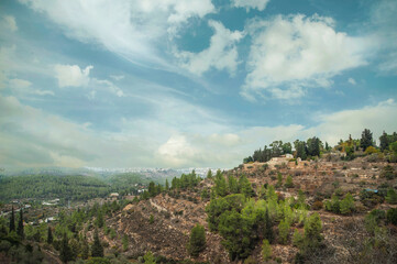 Fototapeta na wymiar Panoramic view of Judean hills around Ein Kerem. Israel.