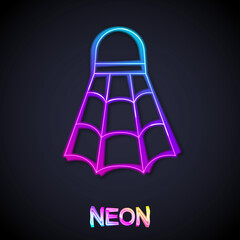 Glowing neon line Badminton shuttlecock icon isolated on black background. Sport equipment. Vector