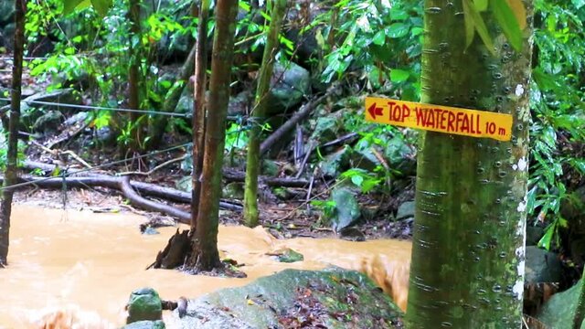 Wang Sao Thong Waterfall in tropical rainforest Koh Samui Thailand.