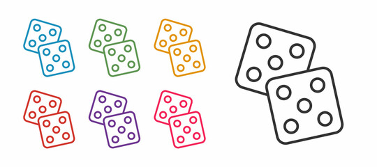 Set line Game dice icon isolated on white background. Casino gambling. Set icons colorful. Vector