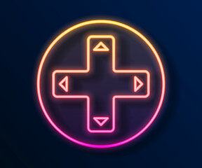 Glowing neon line Game controller or joystick for game console icon isolated on black background. Vector © Iryna