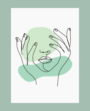 recommend clip art: Depressed woman with hand on face, one line drawing style. Vector illustration concept. Female face on white isolated background.