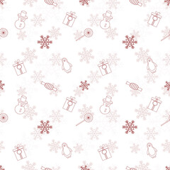 Naklejka na ściany i meble Christmas repeat pattern created with Christmas object outline shapes, Seamless Christmas pattern.