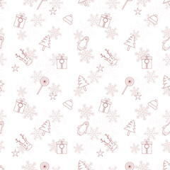 Christmas repeat pattern created with Christmas object outline shapes, Seamless Christmas pattern.