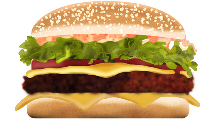 drawing burger for restoran menu and futuristic image  for you web page