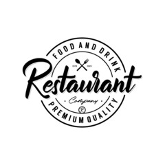 Restaurant hand written lettering logo with label badge emblem design template