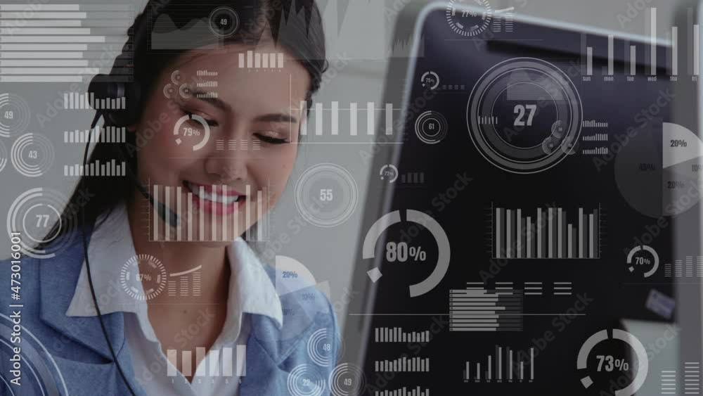 Poster customer support call center provide data in conceptual vision . business and communication technolo