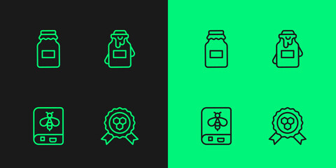 Set line Honey award, Book about bee, Jar of honey and icon. Vector