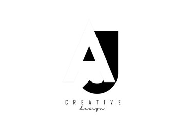 Letters AJ Logo with black and white negative space design. Letters A and j with geometric and typography.