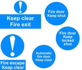 Fire door keep clear of obstructions sign collage