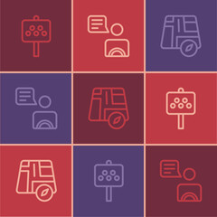 Set line Road sign for a taxi stand, Location car and Taxi driver icon. Vector