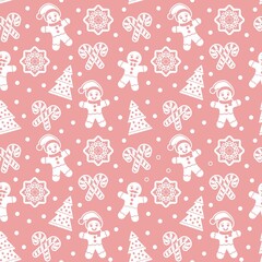 Christmas seamless pattern with gingerbread man cookies