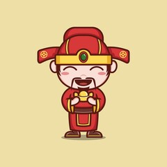 cute cartoon caishen god character in chinese new year. for mascot logo or sticker