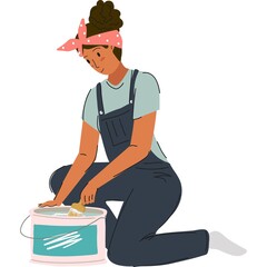 Woman painting with brush icon home repair vector