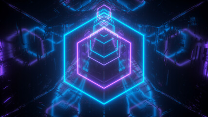 Hyper loop. Abstract creative futuristic background. Reflective surfaces. Modern colorful illumination. 3d rendering