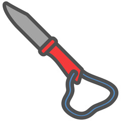 Diving knife linear icon with colored fill.Vector illustration.