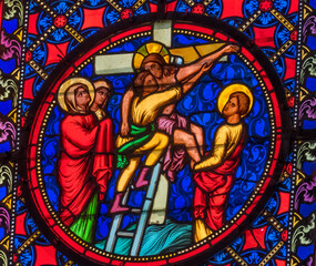 Colorful Curcifixion Stained Glass Cathedral Church Bayeux Normandy France