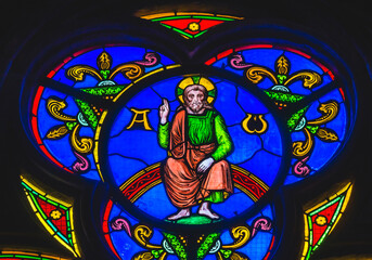 Colorful Jesus Christ Stained Glass Cathedral Church Bayeux Normandy France