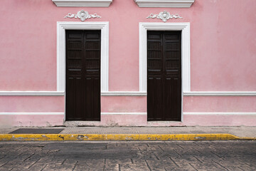 Bright Pink House Two Doors - obrazy, fototapety, plakaty
