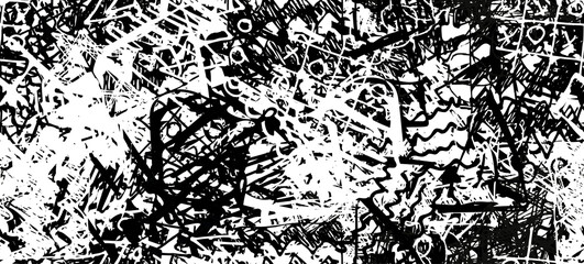 Grunge black and white. Seamless texture. Abstract geometric pattern. Chaos and random. Modern art drawing painting