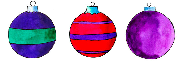 Watercolor Christmas balls set. Watercolor illustration