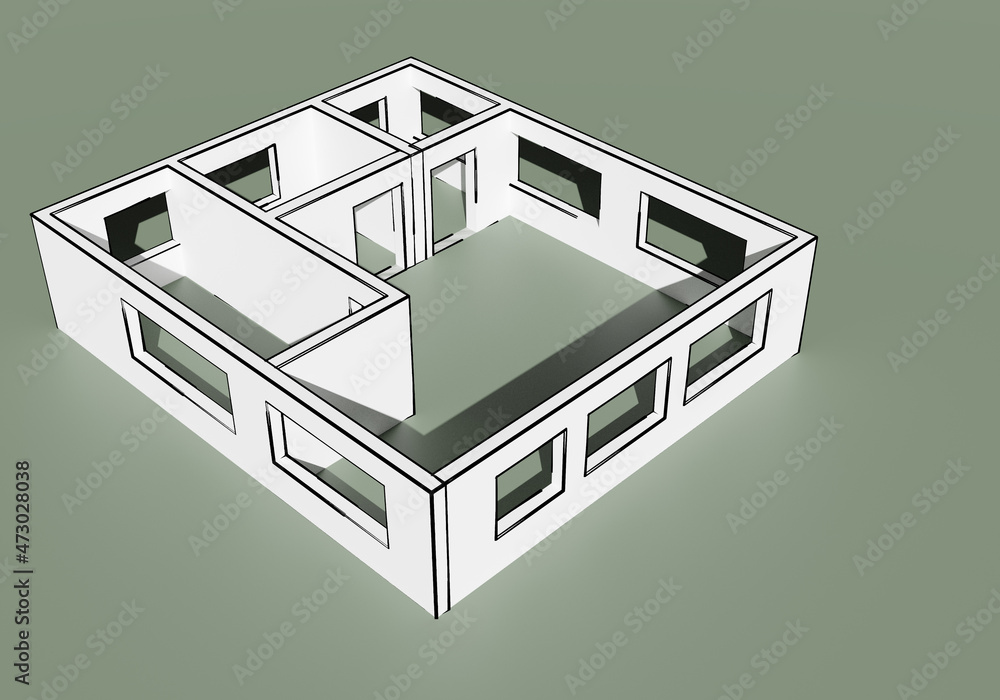 Poster drawn house layout. the layout of the apartment. building mockup without a roof. architectural proje