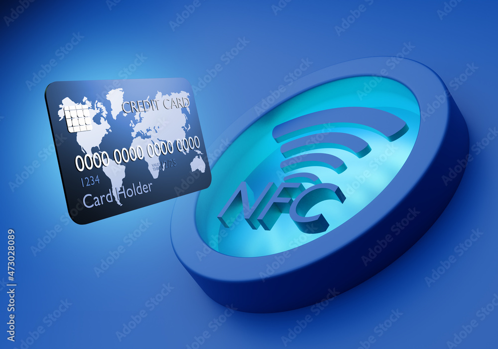 Poster nfc technology. contactless payment concept in blue. near field communication. payment technology. c