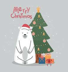 Christmas and holiday season - Bear and gifts card illustration