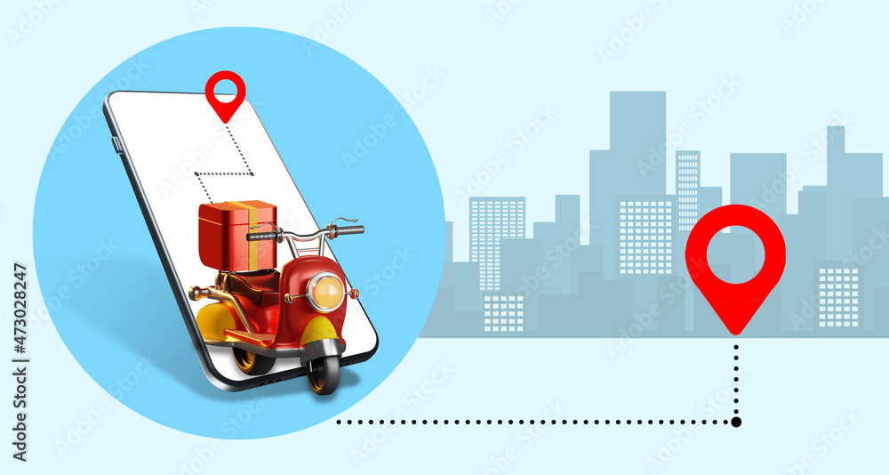 Poster tracking order delivery. tracking the courier in mobile app. order delivery through the program. a s