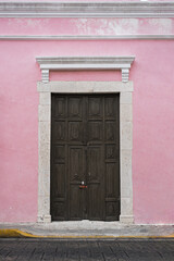 Pretty Pink House Brown Wooden Door