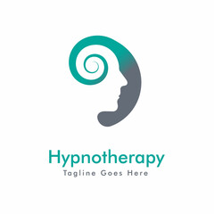 Fototapeta na wymiar Hypnotheraphy Logo Design Vector Concept with Combine Face and Twirl Wave