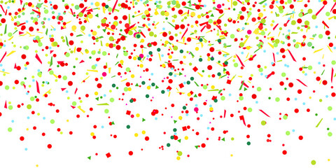 Confetti. Bright explosion. Texture with random geometric elements on isolated white. Abstract background. Pattern for design. Print for polygraphy, posters, t-shirts and textiles. Greeting cards