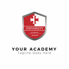 Education logo Design, University Academy Logo with a Plus Symbol with a Mix of red and White Color