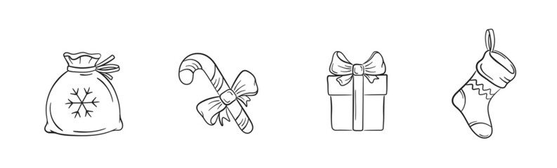 hand drawn christmas gifts set. vector elements for christmas and new year design