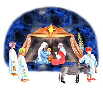 recommend clip art: Christmas clip art. Holy family. Christmas Nativity, Jesus Christ, Baby Jesus, Religious Birth Jesus Christian, Holiday Clipart. Stock illustration. Hand painted in watercolor.