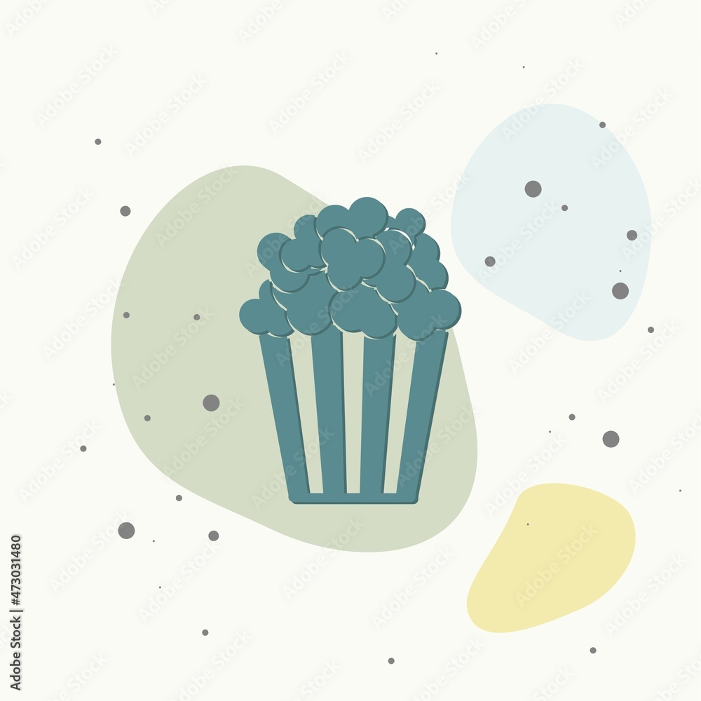 Poster popcorn vector icon. box of popcorn on multicolored background.