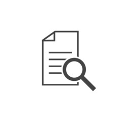 Vector document icon and magnifier. File search icon. Document verification symbol on white isolated background.