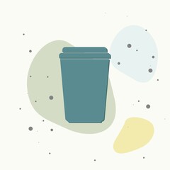 Vector icon disposable cup of coffee. Stale coffee drink in the dishes on multicolored background. Layers grouped for easy editing illustration. For your design.
