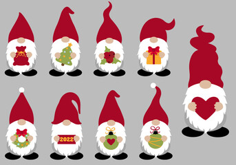 Cute Christmas Gnome Set, Cute cheerful gnomes