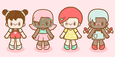 Set of four cartoon girls