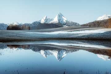 Watzmann Mountain Peak Reflecting Lake