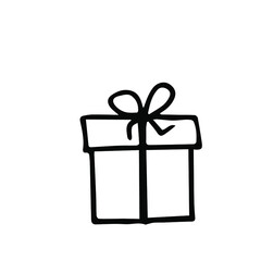 Hand drawn doodle gift with bow, one element, isolate on white background