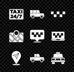 Set Location with taxi, Car, Taxi car roof, Gps device map and icon. Vector