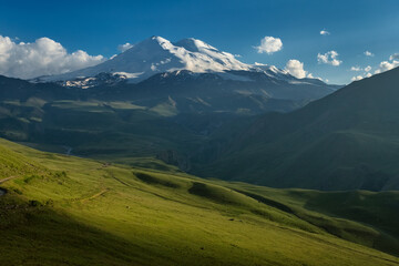 Beautiful view of Mount Elbrus at sunset