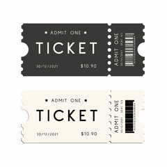 classic style tickets with barcode white and black - obrazy, fototapety, plakaty