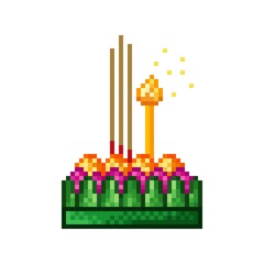 Krathong pixel art. Thailand Loy Krathong festival.	