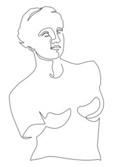 Venus de Milo. Aphrodite from the island of Melos. Continuous line drawing. Vector illustration.