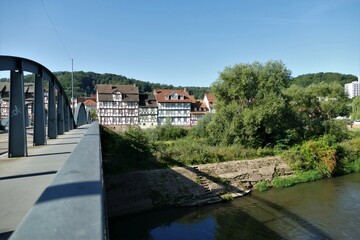 Fototapeta na wymiar Fuldabrücke mit Fachwerkhäusern in Rotenburg
