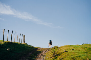 Track over the Pyrenees from St Jean Pied du Port to Roncevaux on the Camino Frances to Santiago de...