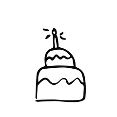 Hand drawn birthday cake with candle, one element, isolate on white background